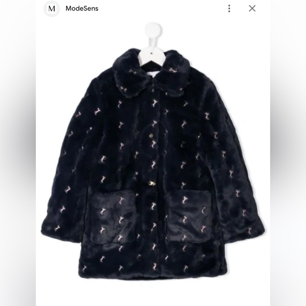 Chloe designer kids horse embroidered faux fur coat size 10